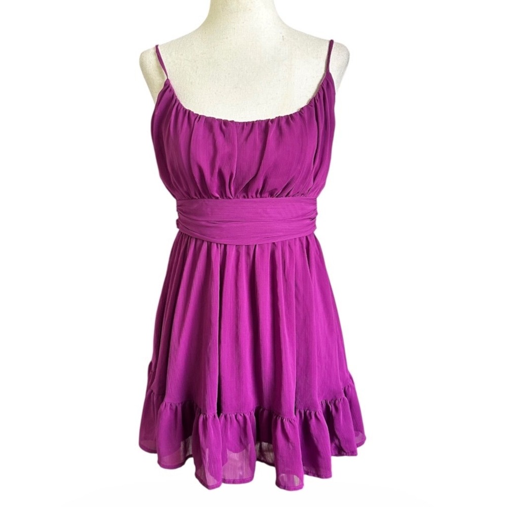 Lucy in the Sky Purple Chiffon Ruffle Mini Dress Size Small | 0126